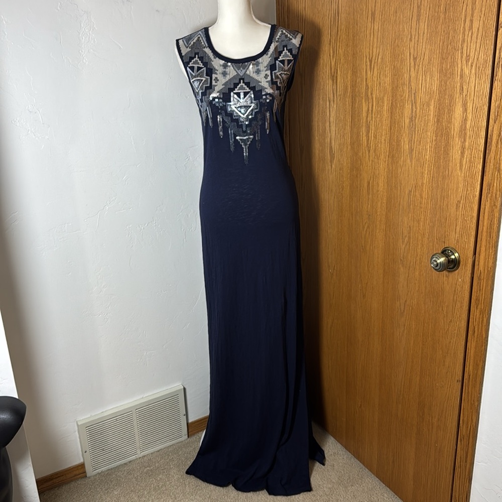 Express sequined navy sleeveless maxi dress size M